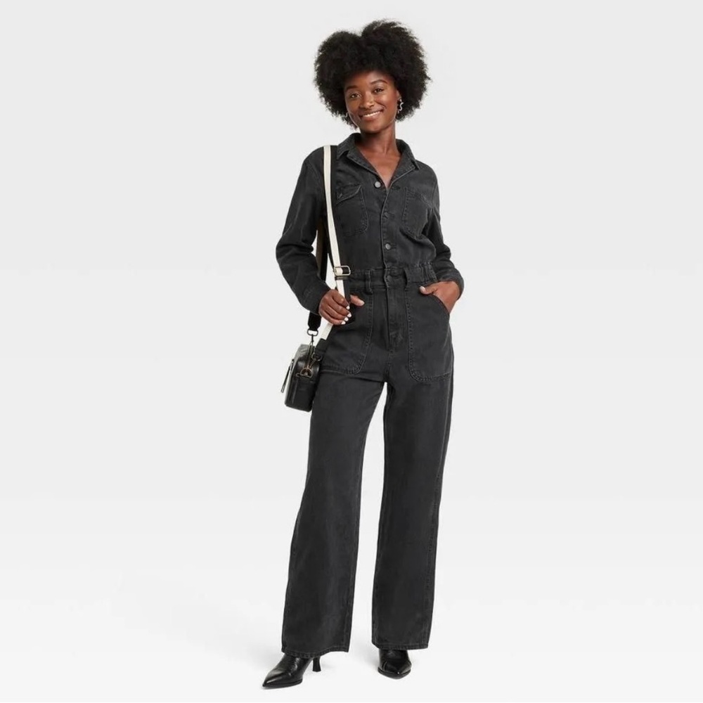 Universal Thread Washed Black Denim Jumpsuit - image 3